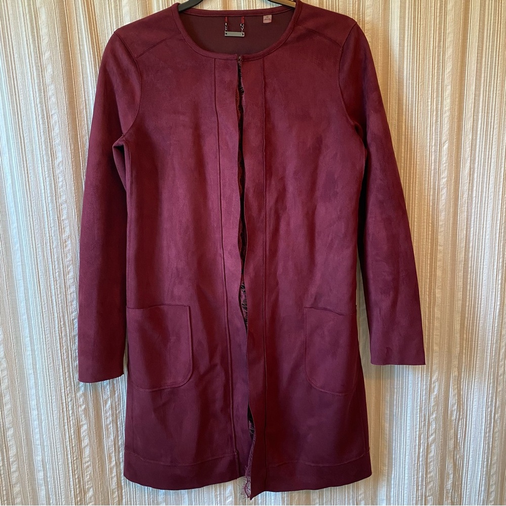 Women's Burgundy Long Open-Front Cardigan